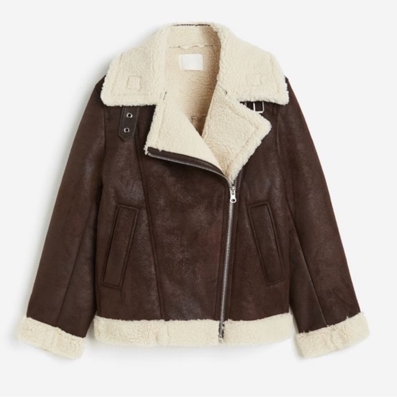 NWOT H&M Oversized Sherpa Lined Aviator Jacket - Picture 3 of 3